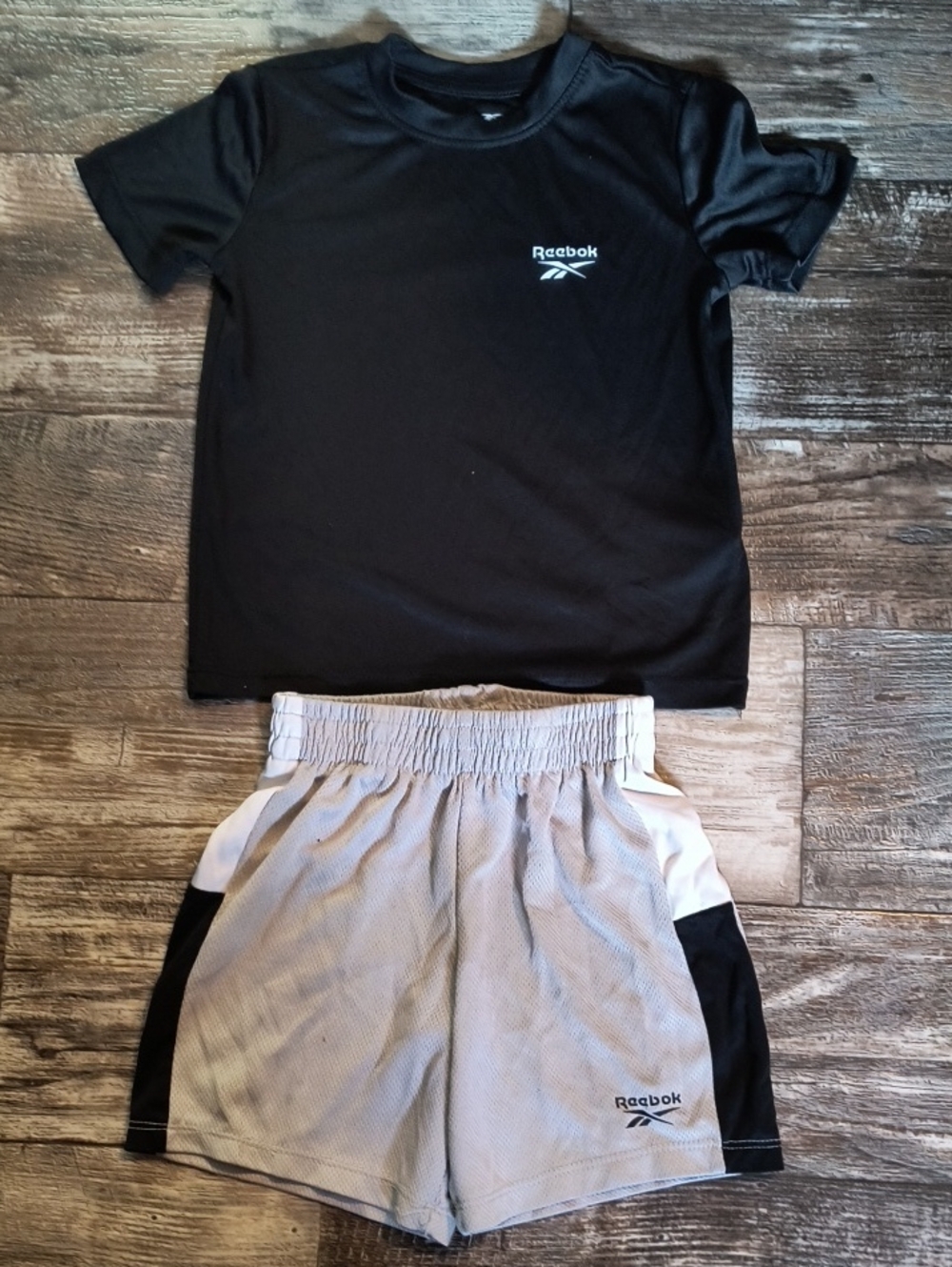 Reebok Black Performance Tee with Light Gray Athletic Shorts